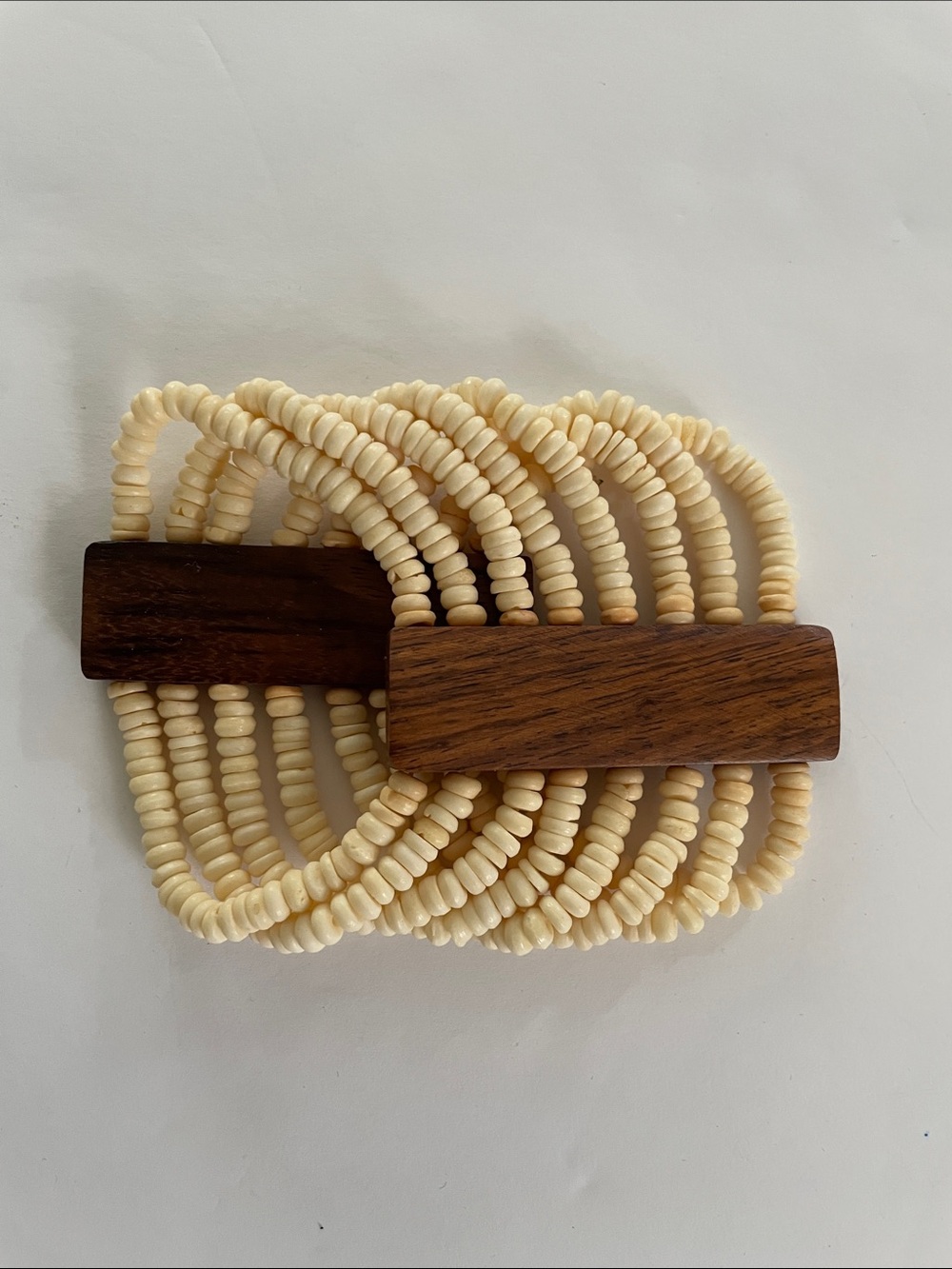 Beaded Bone & Wood Stretch Bracelet Ivory/Brown